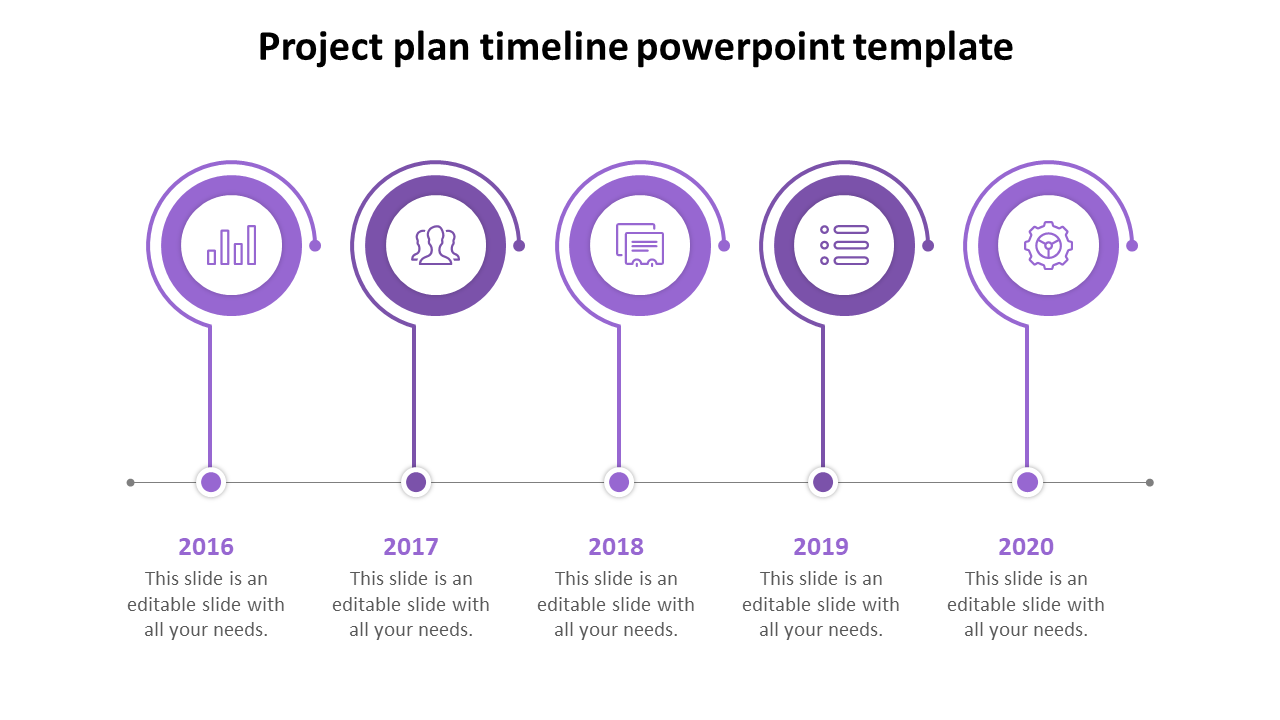 project plan timeline powerpoint template-purple